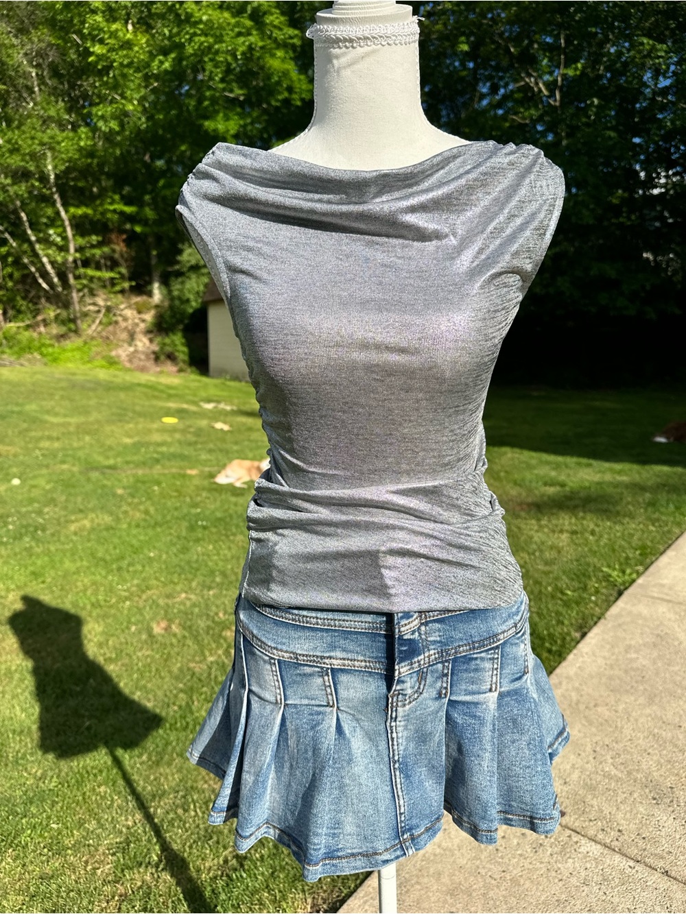 White House Black Market Metallic Silver Cowl Neck Sleeveless Top